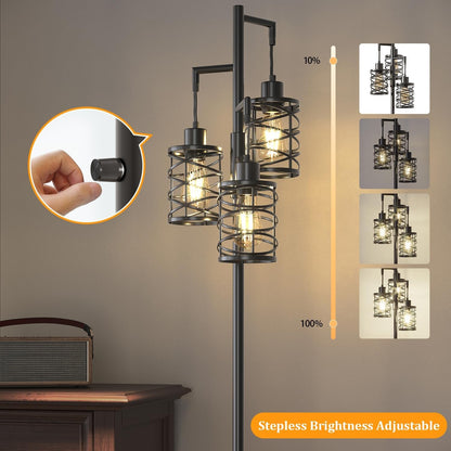 70" Industrial Floor Lamp, Stepless Dimmable Standing Lamp with 3 Bulbs, Farmhouse Corner Standing Tree Lamp for Living Room, Tall Lamps for Bedroom, Office, Study Room, Dining Room, Black3