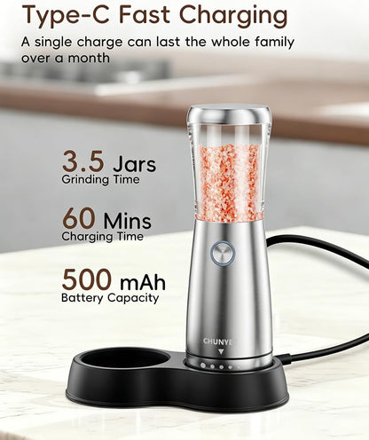 Electric Salt and Pepper Grinder Set - Automatic Stainless Steel Rechargeable Salt and Pepper Grinder Set with Storage Base, Large Capacity, LED Light & Adjustable Coarseness, Ideal Kitchen Gadget5