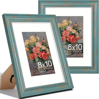 8X10 Picture Frames Set of 2, Vintage Photo Frames, Rustic Blue1