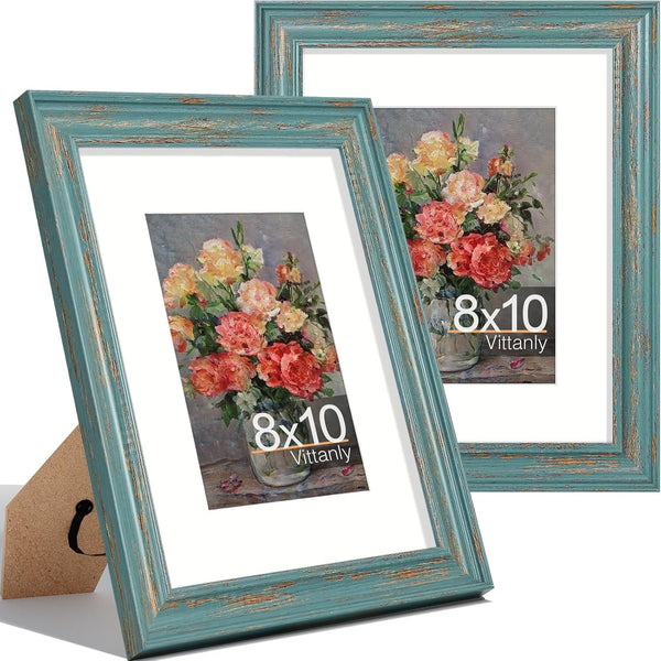 8X10 Picture Frames Set of 2, Vintage Photo Frames, Rustic Blue1
