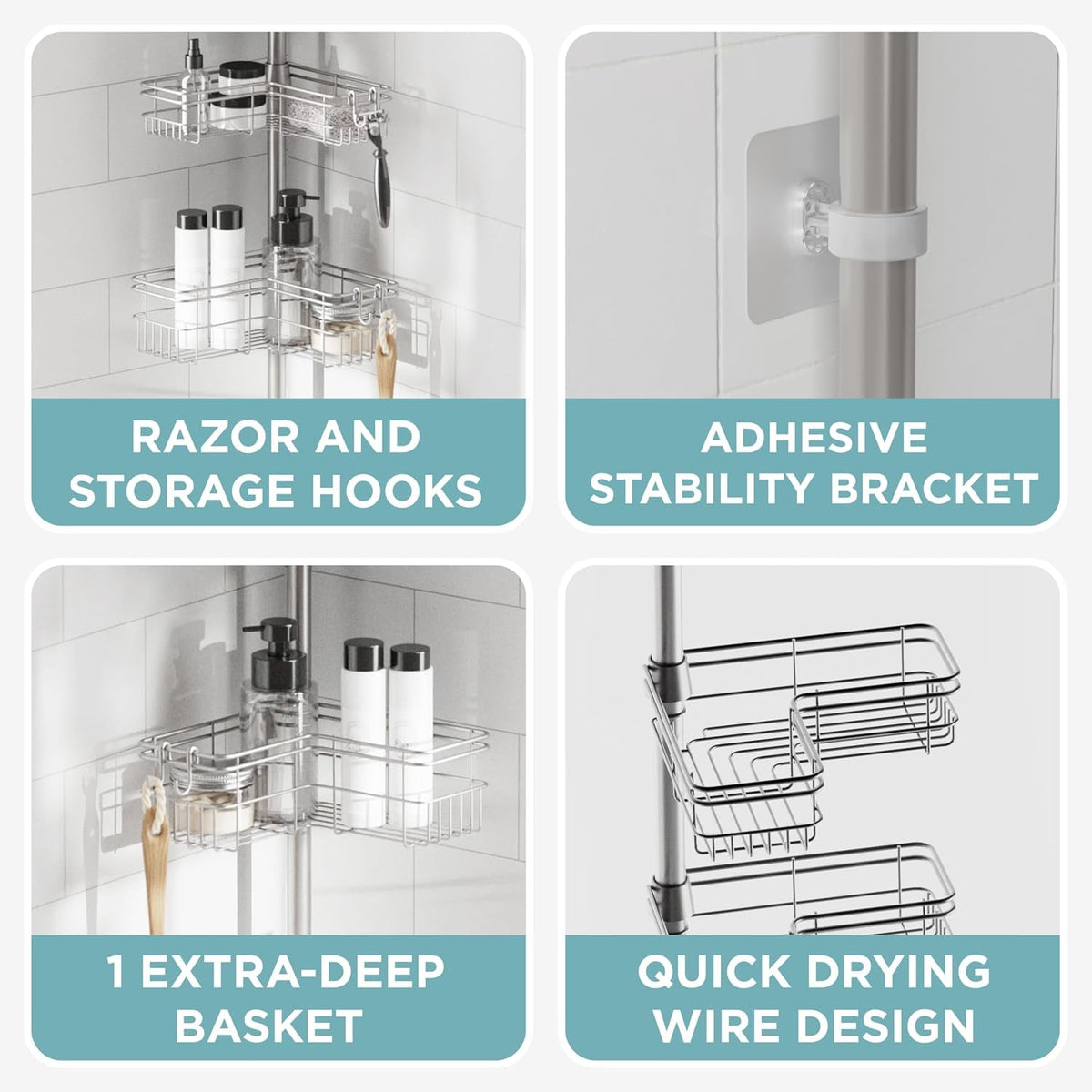 tension-pole-shower-caddy-corner-organizer-adjustable-standing-shower-caddy-with-4-l-shaped-baskets-and-hooks-rust-resistant-bathroom-tension-rod-organizer-60-to-97-inch-satin-nickel