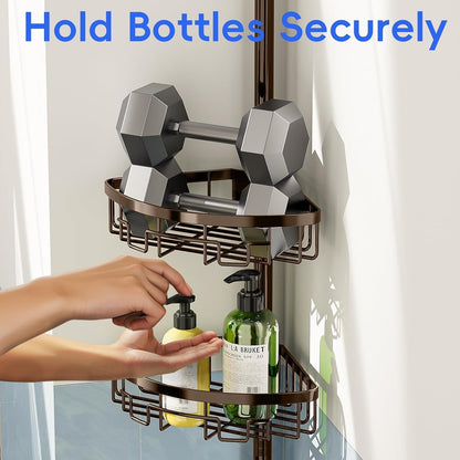 Corner Shower Caddy Tension Pole - 62-115 INCH - 4-Tier Rustproof Bathroom Organizer Shelves, Adjustable Bathtub Tub Shampoo Storage, Bronze8