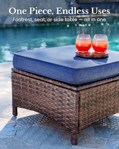 6-Piece Luxury Patio Furniture Set with 6" Thick Cushions, Weather-Resistant Wicker High Back Swivel Rocker Chairs, Senior-Friendly Outdoor Sofa Set for Large Deck, Yard and Poolside, Blue(V2)9