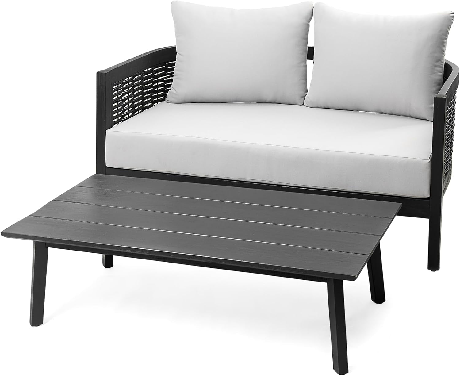 peron-patio-4-seater-conversation-set-sofa-loveseat-2-club-chairs-coffee-table-cushion-back-pillows-acacia-wood-wicker-garden-backyard-poolside-black-light-grey