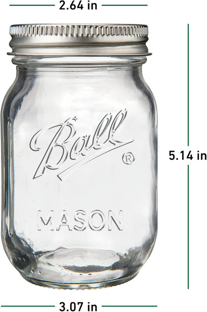 Regular Mouth Pint 16Oz. Glass Mason Jar with Lids and Bands, 8 Count9