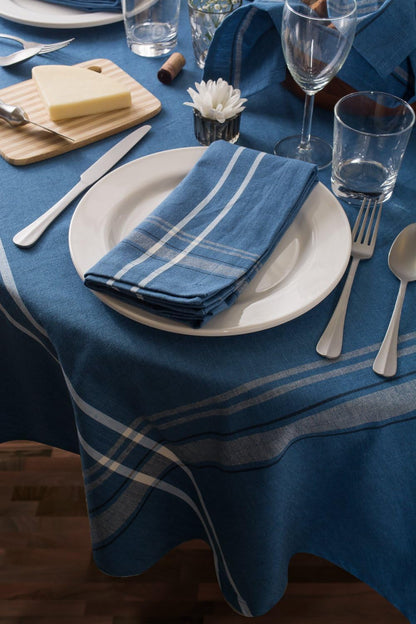 French Stripe Tabletop Collection Farmhouse Style Dining Table Linen Tablecloth, 60X84, Blue Chambray4