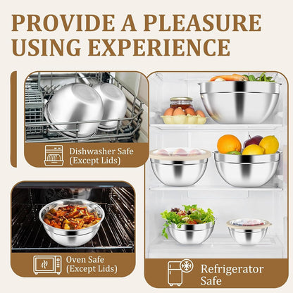 Metal Mixing Bowls with Lids Set, Visible Airtight Lids & Khaki6