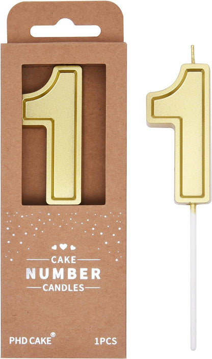 PHD Luxe Gold 2.76 Inch 1 Number Birthday Candles, Gold Cake Candles, Party Celebration1
