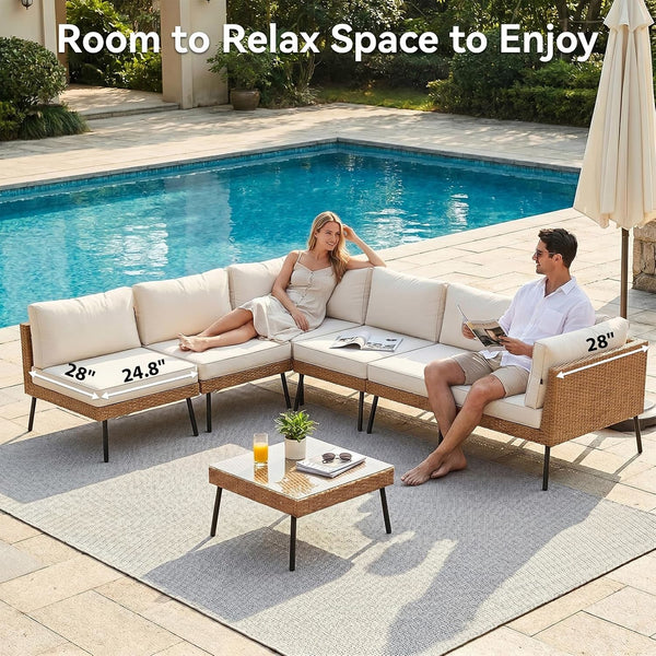 7-Piece Patio Furniture Set with Coffee Table, Beige5