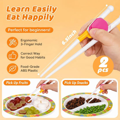 Kids Chopsticks, 2 Pairs Training Chopsticks for Toddlers | Beginners Children Learning Practice, Hand Eye Coordination Development, Non, Slip Grip, Fun Everyday Dining Tool for Kids2