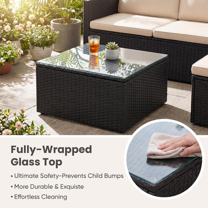 Patio Sofa,4 Pieces Outdoor Furniture Set,Wicker Sectional Couch3