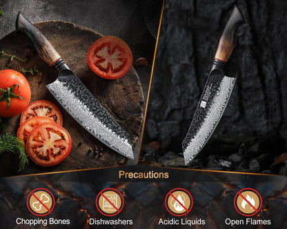 7.6 Inch Sharp Damascus Santoku Knife,Professional 67 Layers Damascus Steel Kitchen Meat Knife for Home and Kitchen,10Cr15Comov Steel Core,With White Oak + Red G10 Gasket Handle8