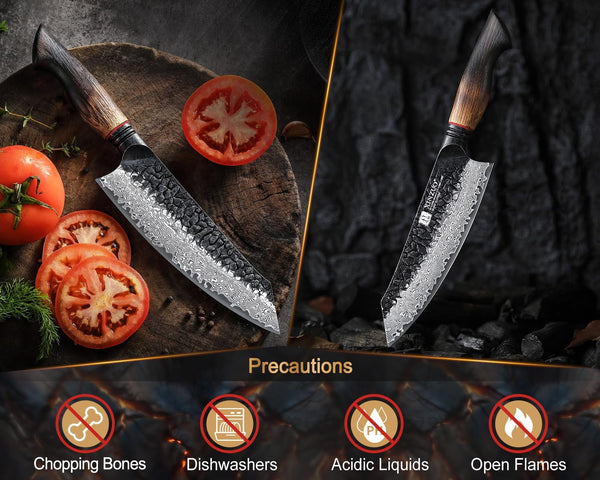 7.6 Inch Sharp Damascus Santoku Knife,Professional 67 Layers Damascus Steel Kitchen Meat Knife for Home and Kitchen,10Cr15Comov Steel Core,With White Oak + Red G10 Gasket Handle8