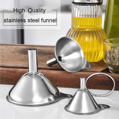Metal Stainless Steel Funnel, Large Medium Small Funnel Set of 3, Food Grade Mini Kitchen Funnels for Transferring Essential Oils, Liquid, Fluid, Small Funnels for Filling Bottles Flask Cooking3