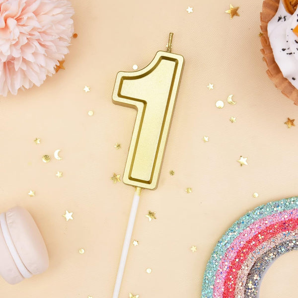 PHD Luxe Gold 2.76 Inch 1 Number Birthday Candles, Gold Cake Candles, Party Celebration2
