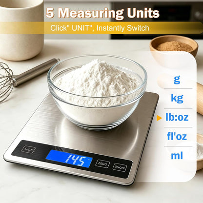 33Lb Food Scale, Digital Kitchen Scale for Cooking Baking | Waterproof Stainless Steel Platform, USB Charging & Battery Dual Power, Weighs in Grams and Ounces3