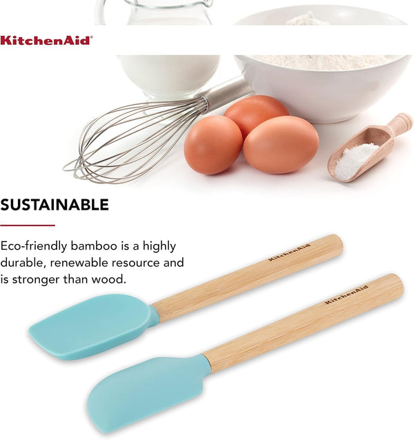 Kitchenaid Bamboo Wood Handled MINI Spatula Set with Silicone Head, Set of 2, Aqua Sky4
