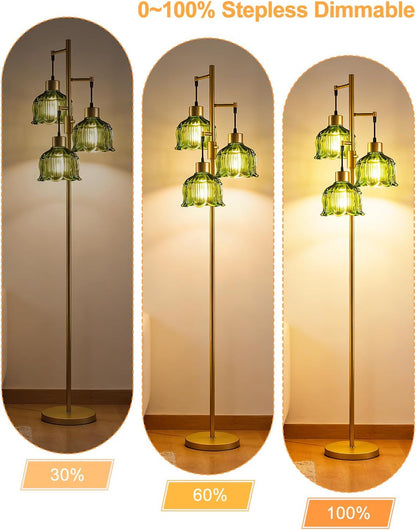Floral Floor Lamp Dimmable Floor Flower Lamp Green Glass Shade | Gold Tall Lamp 3-Light Bulbs Included,Mid Century Standing Lamp with 5Lbs Heavy Base for Living Room/Bedroom/Sofa Beside2
