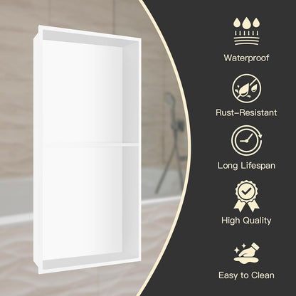 12"×24" Stainless Steel Shower Niche No Tile Needed White7