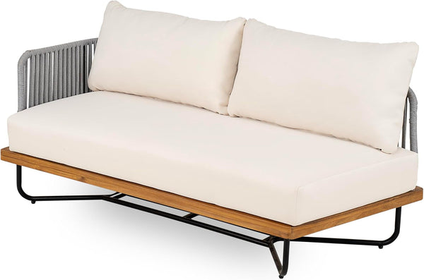 Justin 4 Pieces Conversation Set, Acacia Wood Chat Set, 3 Woven Rope Outdoor Sofa and Slat Panel Coffee Table, Patio Furniture Set for Backyard Balcony Garden, Teak+ Beige11