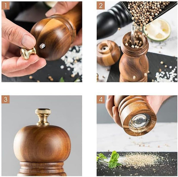 Vintage Wooden Pepper Grinder, Adjustable Manual Spice Mill with Ceramic Core for Peppercorns Sea Salt, Wood & Black Optional6