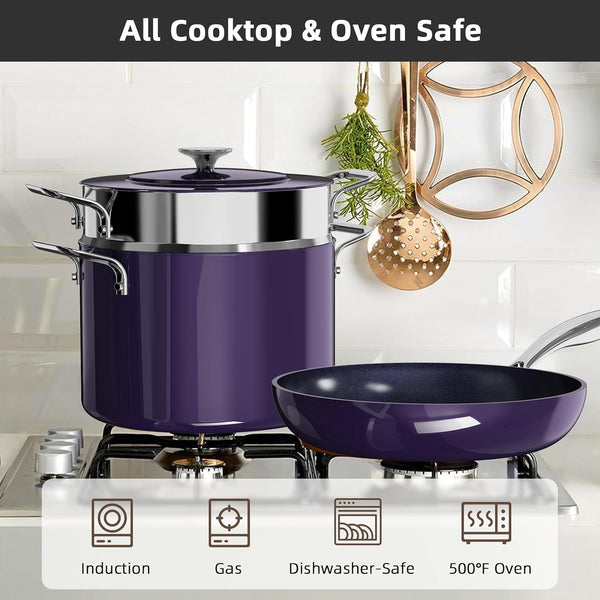 Lux 13Pc Forged Lightweight Nonstick Ceramic Cookware Set, Pfas-Free | Healthy G10 Duralon Ceramic Coating, Pots & Pans Set, Stay-Cool Handles, Metal Lids, All Cooktops & Induction Ready, Eggplant5