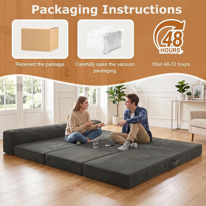 6 Inch Tri-Fold Memory Foam Mattress Queen Size, 5 in 1 Convertible Sofa Bed, Foldable Floor Futon Sleeper Couch with Washable Cover & High-Density Foam, Portable Guest Bed for Living Room7