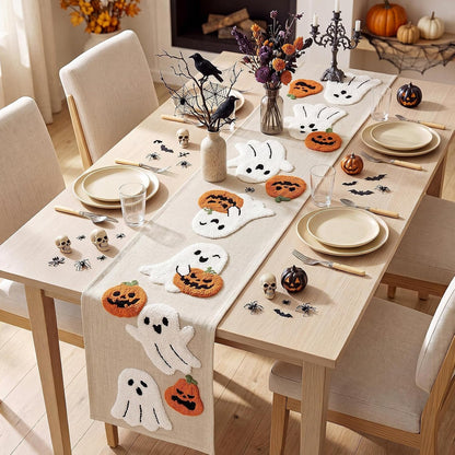 Large Halloween Ghost Table Runner 13×72'' Cute Plush Embroidered4