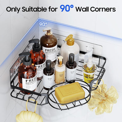 Corner Shower Caddy, Rustproof Shower Organizer with Soap Holder and 8 Hooks, No Drilling Adhesive Shower Shelves for inside Shower, Large Capacity Shower Rack for Bathroom Shower Storage, Black2