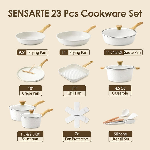 23 PCS Nonstick Ceramic Cookware Set, PFAS/PFOA Free, Induction | Non Toxic Pots and Pans, Healthy Kitchen & Home Cooking Set with Stay-Cool Handles, Silicone Tools and Pot Protectors, White2