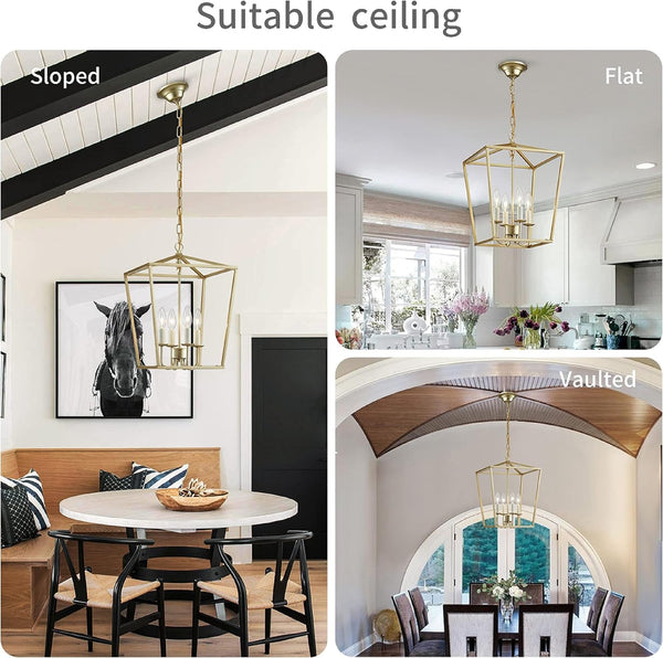 Mini Crystal Chandelier for Living Room, 4-Light Lantern Pendant Light, Gold Chandelier for Kitchen Island Entryway Dining9