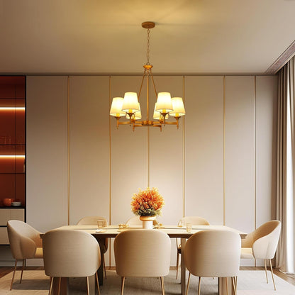 Gold Chandelier with White Shades, 6-Light Modern Farmhouse Chandeliers for Dining Room, Rustic round Hanging Light Fixture for Kitchen Island Bedroom Office Living Room Entryway2