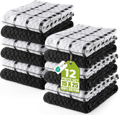 Utopia Kitchen Towels 12 Pack 15X25 Inch 100% Cotton Popcorn Terry | Super Soft, Absorbent, Tea and Bar Towel Set, Linen Dish Towels, Multipurpose Kitchen Use1
