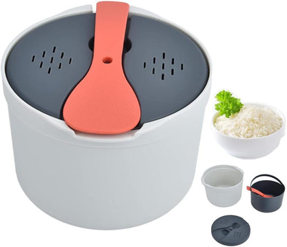 Microwave Rice Cooker Steamer, Microwave Pasta Cooker with Strainer, 2 L Microwave Cookware Set for Rice, Pasta, Vegetables, Quinoa, Oatmeal, Ramen Non Stick (Orange)1