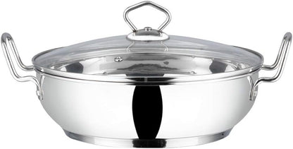 Stainless Steel Kadhai with Tempered Glass Lid, 20Cm, Premium Quality | 2 Litre Induction-Friendly Multi-Use Pot for Sauces, Deep Frying and Stews; Indian Cooking Essential1