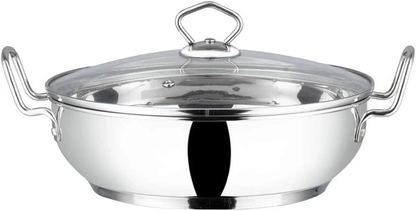 Stainless Steel Kadhai with Tempered Glass Lid, 20Cm, Premium Quality | 2 Litre Induction-Friendly Multi-Use Pot for Sauces, Deep Frying and Stews; Indian Cooking Essential1