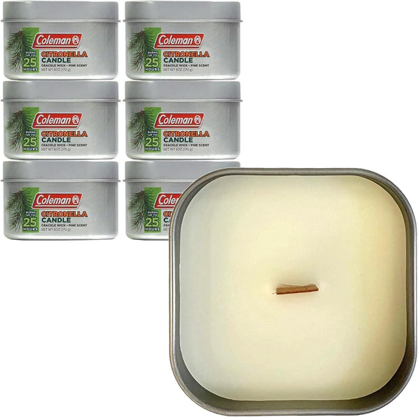Coleman Scented Outdoor Citronella Candle with Wooden Crackle Wick, Pine Scent, 6 Oz (Pack of 6)1