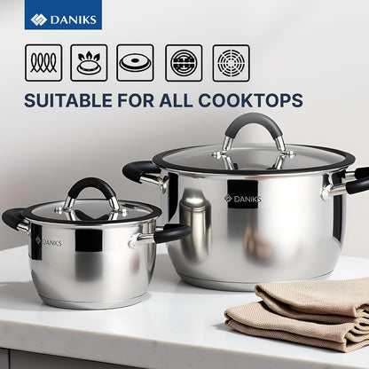 Orlando 11-Piece Stainless Steel Cookware Set with Glass Lids, Includes Saucepan and Frying Pan, Tri-Ply Bases for Even Heating, Induction Compatible, Dishwasher Safe, Heatproof Handles8