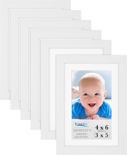 4X6 Picture Frames with Removable Mat for 3X5 Photos - White, 6 Pack1