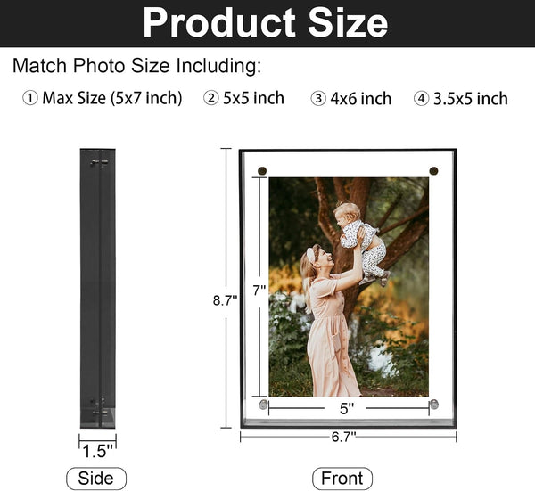 5X7 Picture Frame - Stunning Color Acrylic Photo Frame - Use as 5X7, 5X5, 4X6 Picture Frame and Acrylic Decorative Tray - Horizontal and Vertical Formats for Tabletop Display, Black Grey, 1Pack2