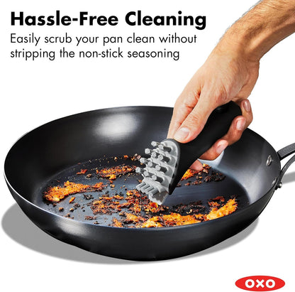 OXO Obsidian 10” Carbon Steel Frying Pan, Pre-Seasoned Skillet with Iron Cleaning Brush, Builds Natural Nonstick with Use, Induction Ready, Oven Safe, Removable Silicone Handle6