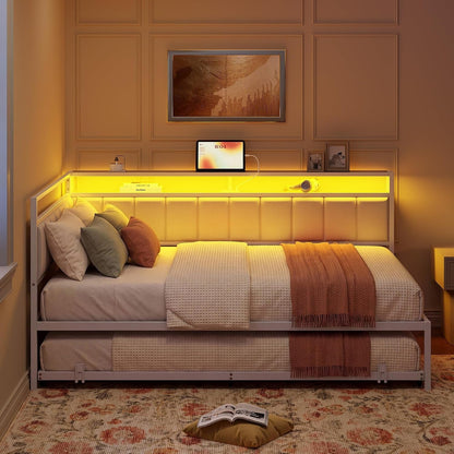 Full Daybed with Trundle, Charging Station & LED, White4