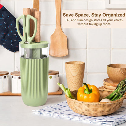 Knife Set, 6-Piece Kitchen Knife Set with Sharp Chef and Meat Knives, Anti-Rust Utility Knives Set for Kitchen, Kitchen Knife Block Set （Green）8