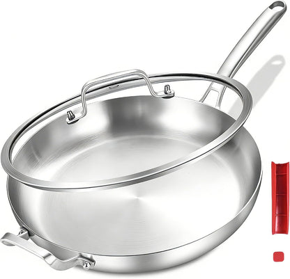 14 Inch Stainless Steel Frying Pan with Lid, Detachable Handle | Tri-Ply Stainless Steel Skillet, Fast & Even Heating, Stay-Cool Removable Silicone Handle, Induction Ready, Dishwasher Safe1