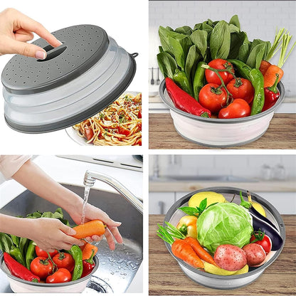 Microwave Splatter Cover Vented for Food, Splatter Guard & Colander Kitchen Gadget for Fruit Vegetables Microwave Plate Cover with Hook Hole,Dishwasher-Safe,Bpa-Free Silicone & Plastic (1 Pack)4