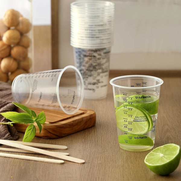 20Pcs 8Oz Graduated Clear Plastic Measuring Mixing Cups with 20Pcs Wooden Stirring Sticks for Mixing Paint, Pigments, Epoxy Resins5