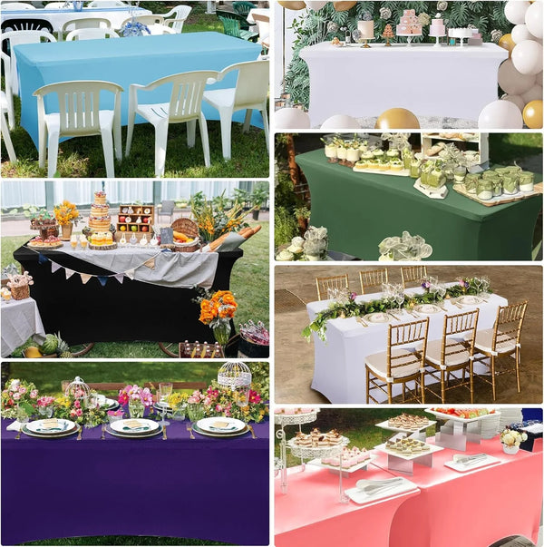 6 Pack Stretch Spandex Table Covers for 6 Foot Tables, Black6