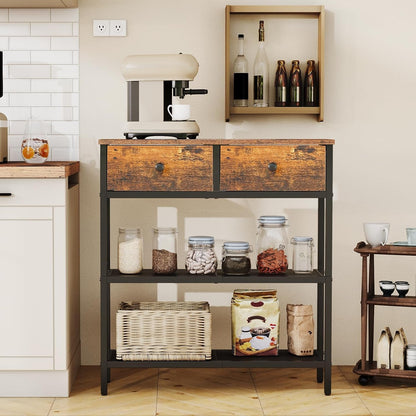 29.5" Narrow Console Table with 2 Fabric Drawers, Sofa Table, Small Entryway Table with 3-Tier Storage Shelves, behind Couch Table, for Living Room, Hallway, Rustic Brown and Black BF72XG016