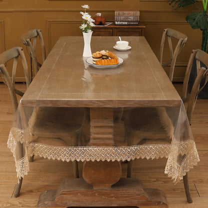 Clear Vinyl Tablecloth Protector Waterproof/Oil-Proof Plastic Square Transparent Sheet Table Cover (54X84 Inch)7