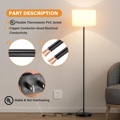 Modern Floor Lamp Simple Design with White Shade & Foot Pedal Switch | 60" Black Floor Lamp(Without Bulb), Tall Lamps for Living Room Bedroom Office Dining Room Kitchen5